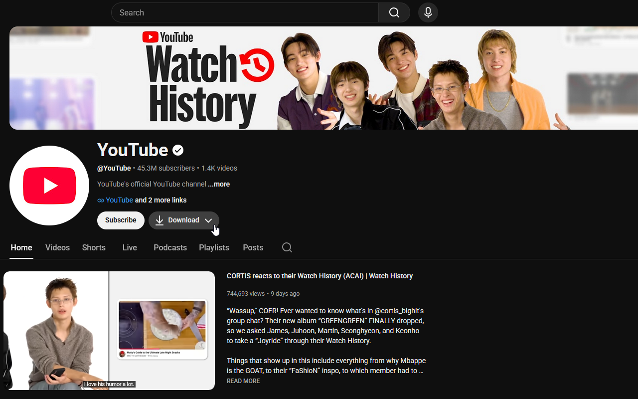 ClipTap channel page download button