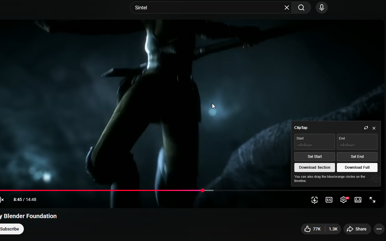 ClipTap panel inside the YouTube player