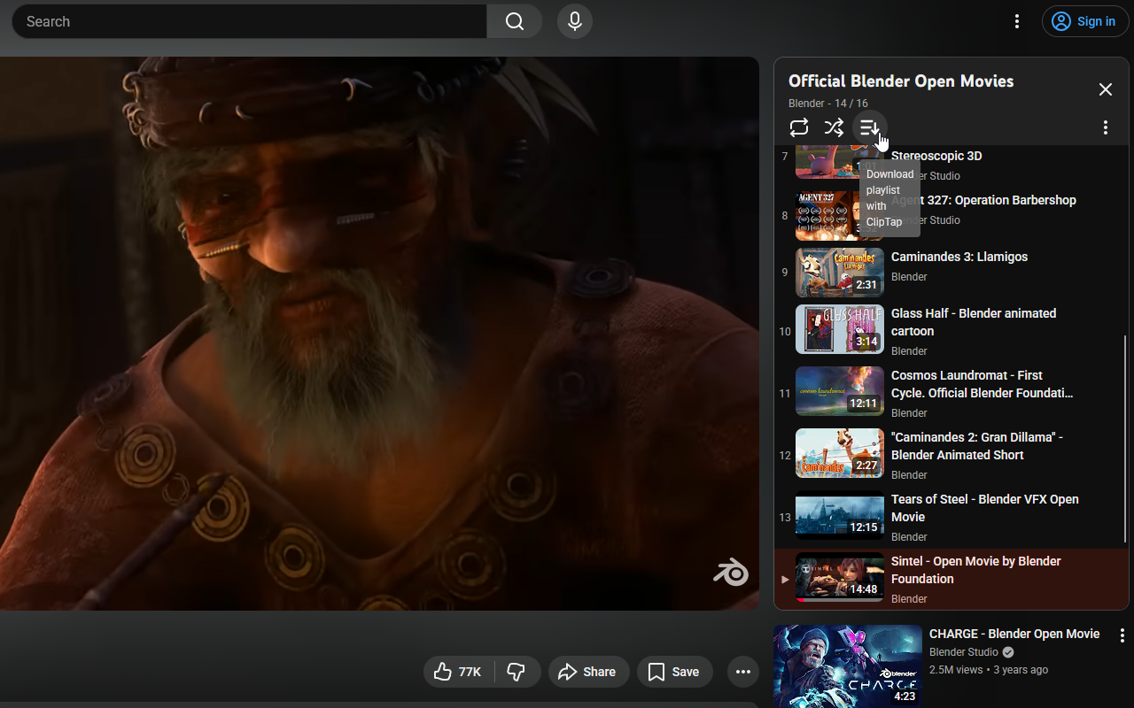 ClipTap watch playlist download button